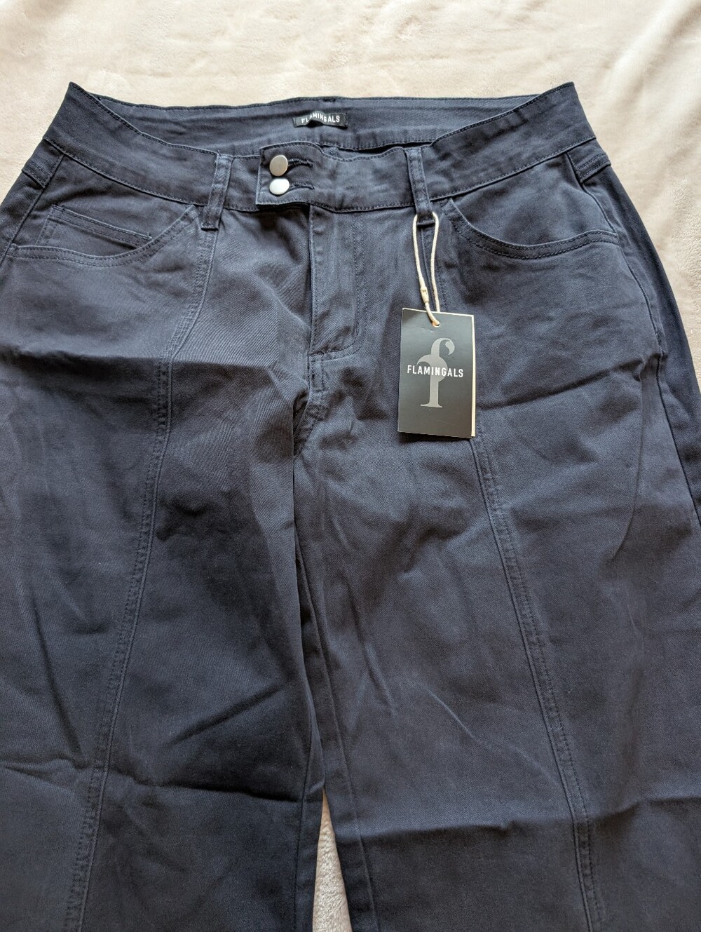 Flamingals Solid Seam Front Mid Rise Straight Leg Navy Blue Pants NWT Large - Picture 6 of 11